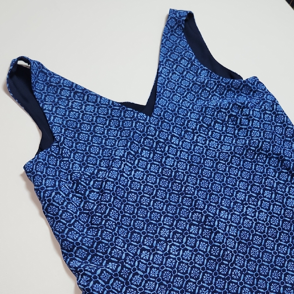 Lauren Ralph Lauren Blue Geometric Pleated Hem Dress Women’s Size 10 Sleeveless - Picture 2 of 8